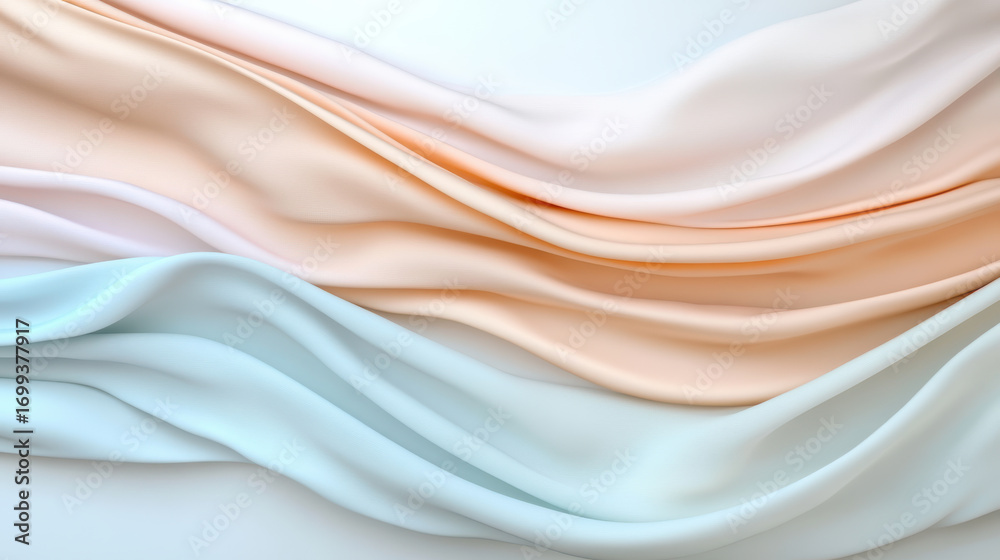 Fototapeta premium Soft flowing fabric in pale peach and light blue hues creates serene and elegant atmosphere