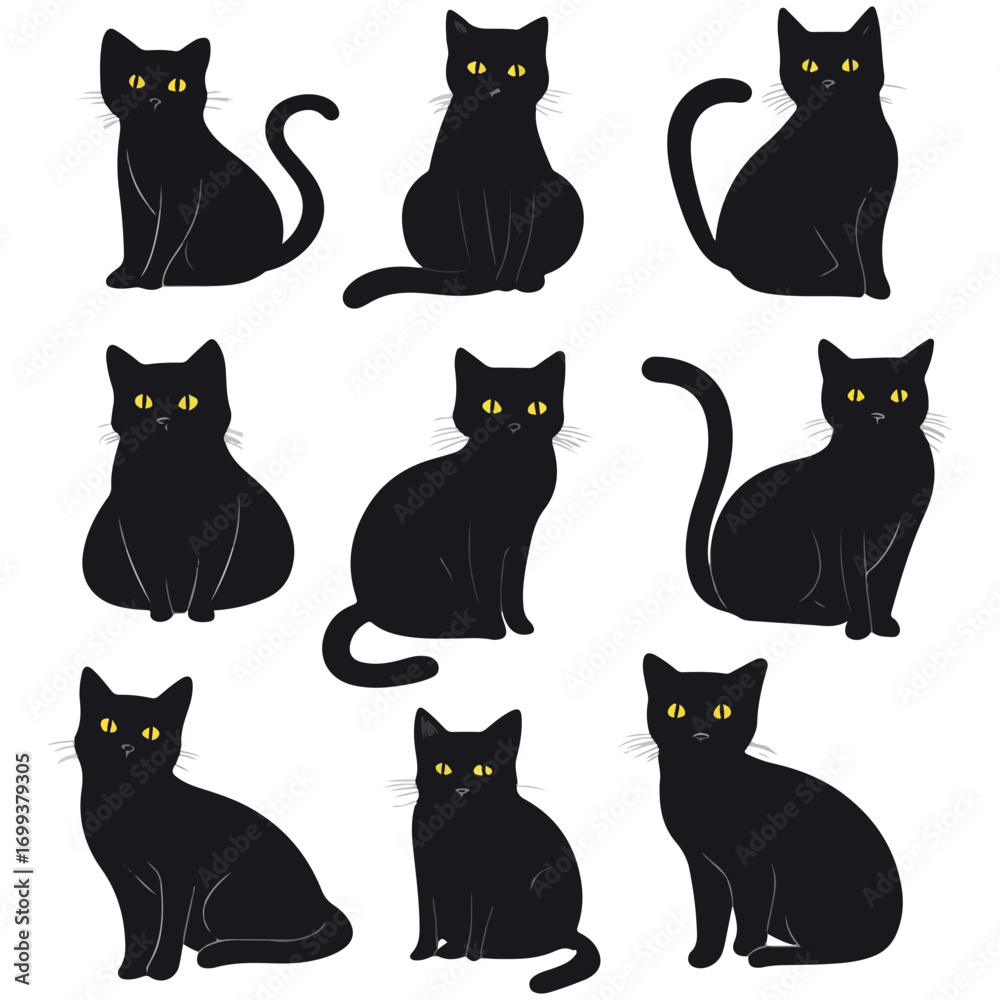 Obraz premium black cats, halloween, festival, vector, transparent background, animal, cats, , adorable, cute, kitty, furry, black, mammal, A group of black cats, Black Cat Collection 
