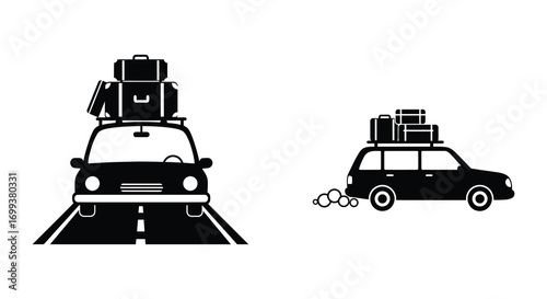 cars with luggage on roof ready for travel adventure