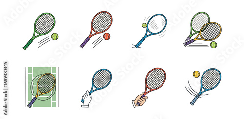 Tennis rackets and balls illustrations