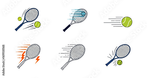 Tennis rackets and balls in motion