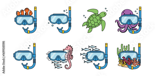 Diving masks and underwater creatures