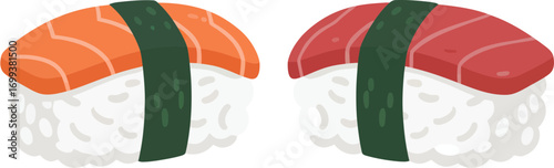 Simple Flat Illustration of Salmon and Tuna Nigiri Sushi Set