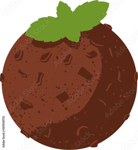 Simple Flat Style Chocolate Truffle Candy Topped with Mint Leaf Illustration