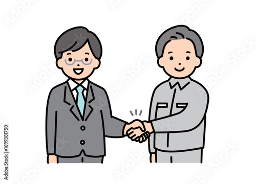 握手をする男性会社員と作業員のイラスト素材