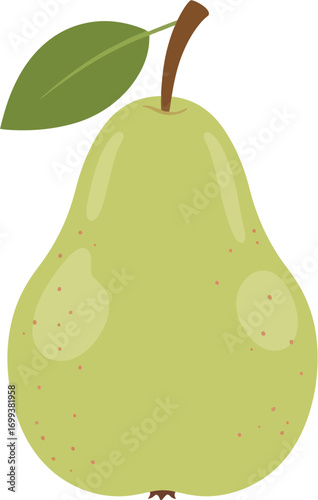 Simple Flat Style Green Pear with Stem and Leaf Illustration Graphic