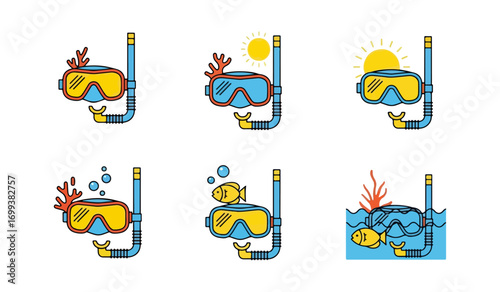 Colorful snorkel gear illustrations