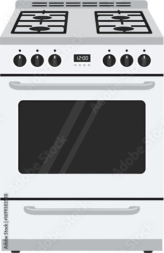 Flat Style Full View Kitchen Range Stove Oven Appliance Illustration