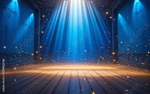 An indoor space with blue light and lighting, three-dimensionality, banner texture advertising poster