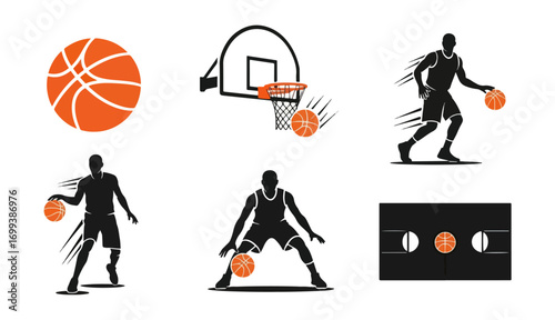 Basketball player silhouette actions