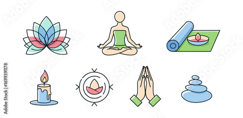 Yoga meditation illustration set
