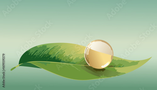 Nature's Gem: A radiant, glistening drop of dew rests delicately on a vibrant green leaf, capturing the essence of purity and the beauty of the natural world.