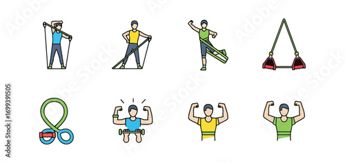 Diverse fitness exercises illustrations