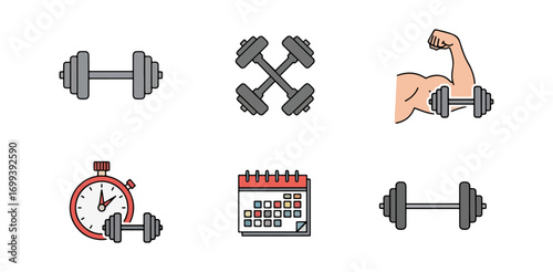 Fitness icons set exercise equipment