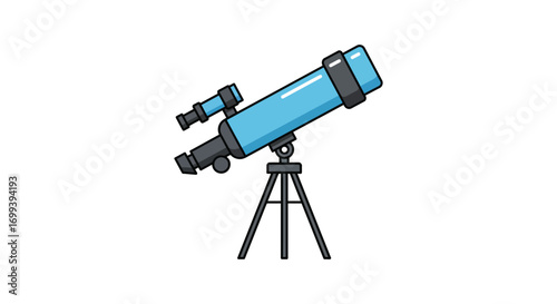 a blue telescope mounted on tripod for stargazing