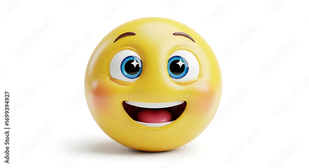 custom made wallpaper toronto digitalA cheerful yellow emoji with rosy cheeks smiles widely, expressing happiness and positive emotion against a clean white background.