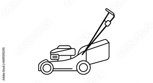 a simple line drawing of a lawn mower with handle