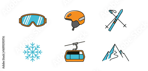 Winter sports equipment icons