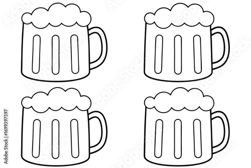 Four frothy beer mugs beverage drink