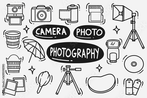 set of photography doodle good for background, wallpaper, element design, icon, etc