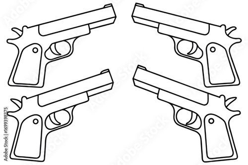 Four handguns line art pistol firearm