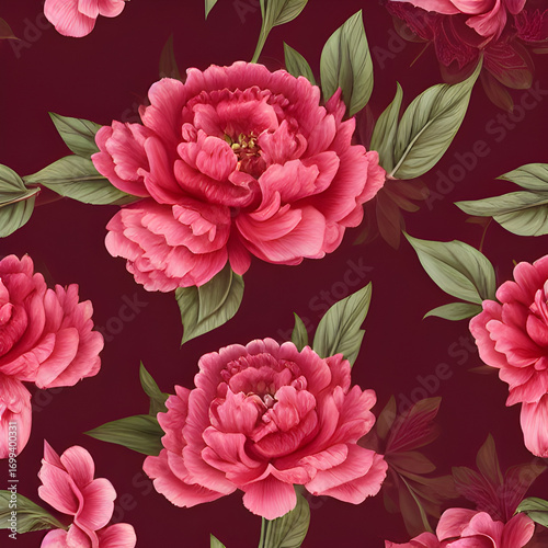 Seamless Floral Pattern with Pink and Red Flowers