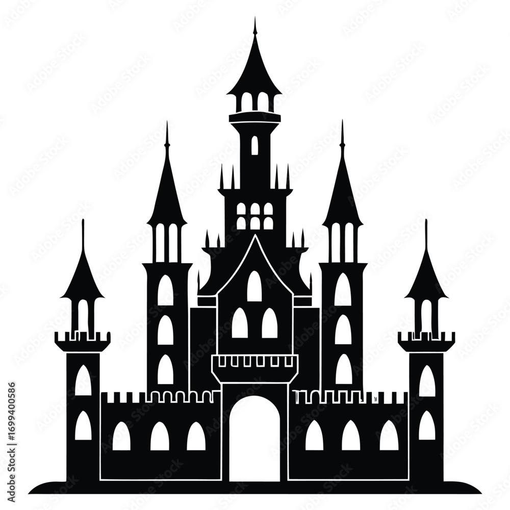 Fototapeta premium A silhouette of a Halloween castle on a white background