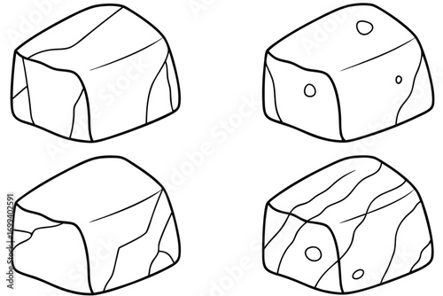 Four simple hand drawn rock illustrations stone boulder