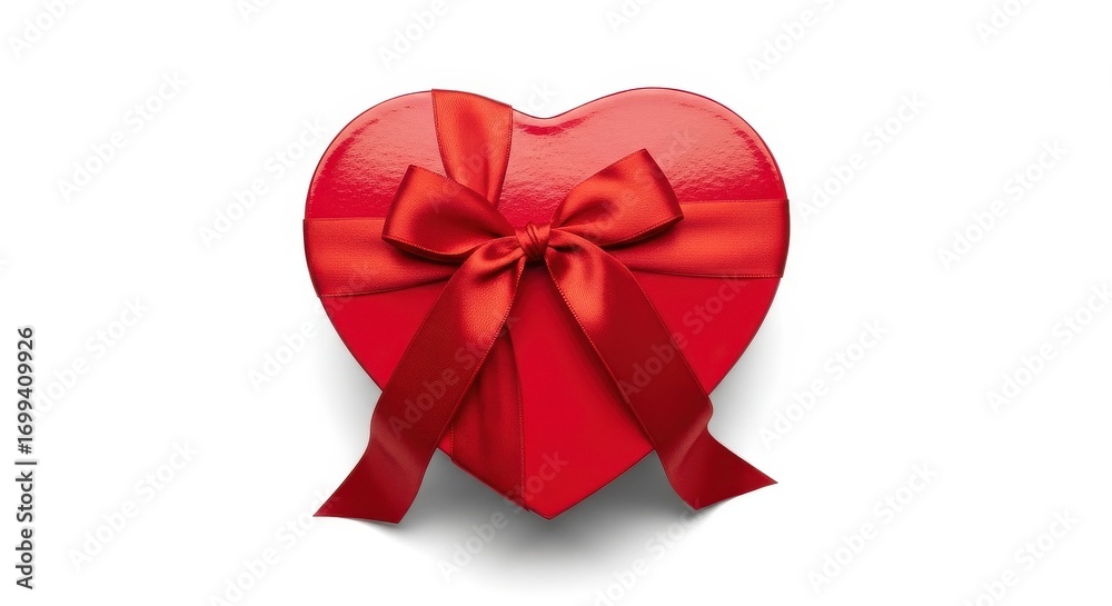 Fototapeta premium Beautiful Red Heart Shaped Gift Box With A Big Red Bow