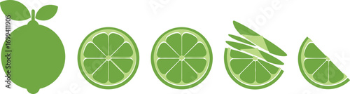 Lime slicing sequence illustration, whole to wedge stages, black white sketch, citrus fruit cut process, culinary artwork, educational food design