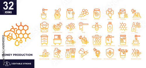Honey production line gradient icon set