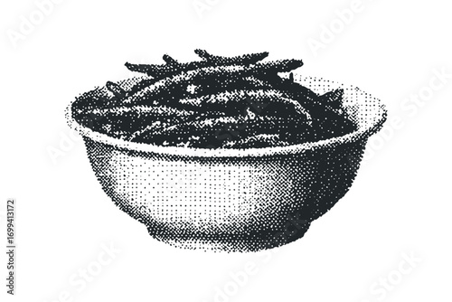 Heap of french fries in a bowl on transparent background. Vector hand drawn illustration