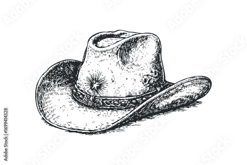 Detailed Cowboy Hat Transparent Image. Vector hand drawn illustration