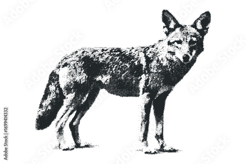 Coyote standing on transparent background image. Vector hand drawn illustration