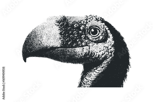 Dinosaure head silhouette monochrome engraved detail. Vector hand drawn illustration