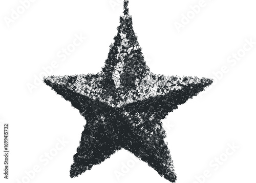Textured Black Star with Stippled Effect on Transparent Background. Vector hand drawn illustration