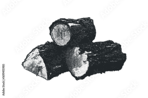Pile of rough cut logs isolated on white with texture. Vector hand drawn illustration