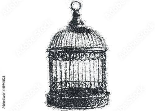 Vintage birdcage with ornate details image. Vector hand drawn illustration