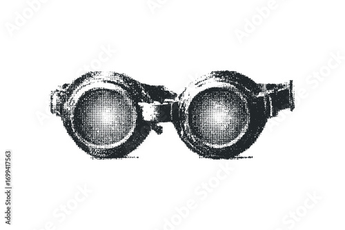 Antique steampunk goggles with textured lenses on transparent. Vector hand drawn illustration