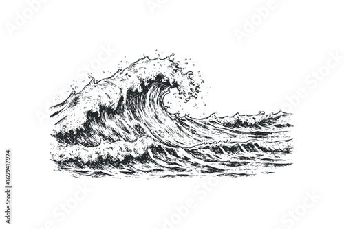 Crashing Ocean Wave Drawn With Sketchy Lines. Vector hand drawn illustration