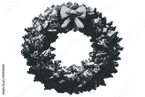 Wreath with bow on transparent background image. Vector hand drawn illustration