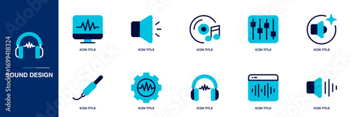 Sound Design Blue Colored Outline Icon Set