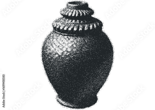 Stippled Black Ceramic Pot With Transparent Background. Vector hand drawn illustration