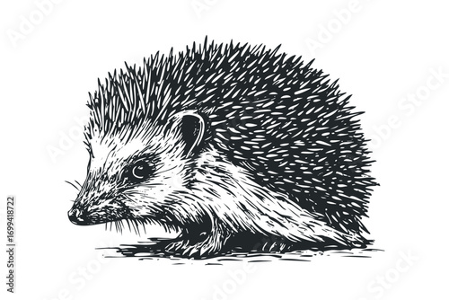Sketch of a hedgehog with detailed spines on transparent. Vector hand drawn illustration