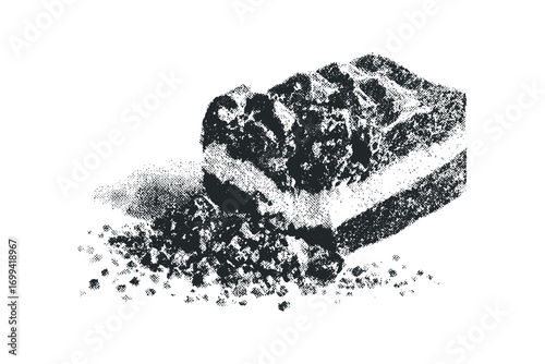 Abstract textural depiction of crumbled chocolate bar on transparent background. Vector hand drawn illustration