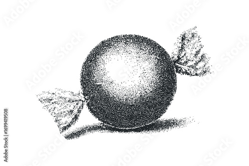 Round hard candy with twisted wrapper ends, on transparent background,. Vector hand drawn illustration