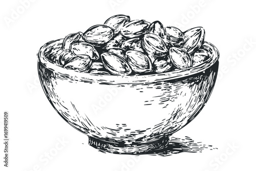 Hand Drawn Sketch of Pistachios in a Bowl. Vector hand drawn illustration