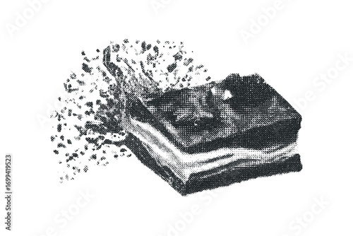 Abstract pixelated shape fragmenting on transparent background. Vector hand drawn illustration