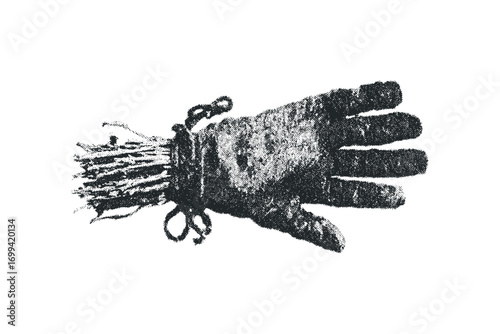 Textured glove with twine tied around wrist on transparent background. Vector hand drawn illustration