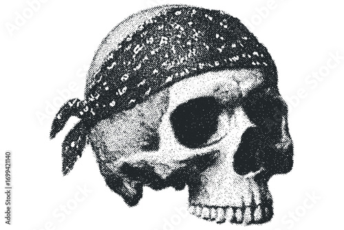 Skull with bandana on transparent background image. Vector hand drawn illustration